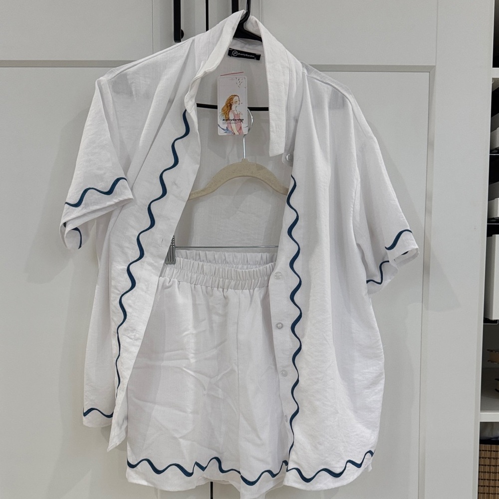 White and Blue Women's Swim Coverup Set